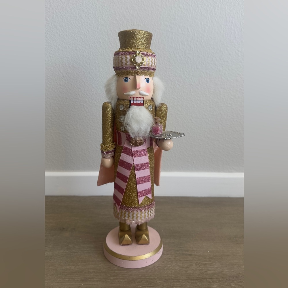 Gold & Pink Glitter Nutcracker Figurine